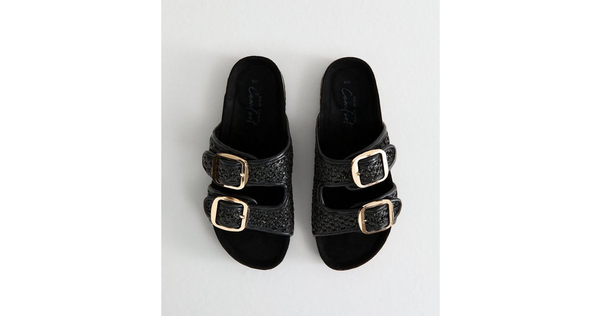 Black Woven Buckle Strap Sandals | New Look | New Look (UK)