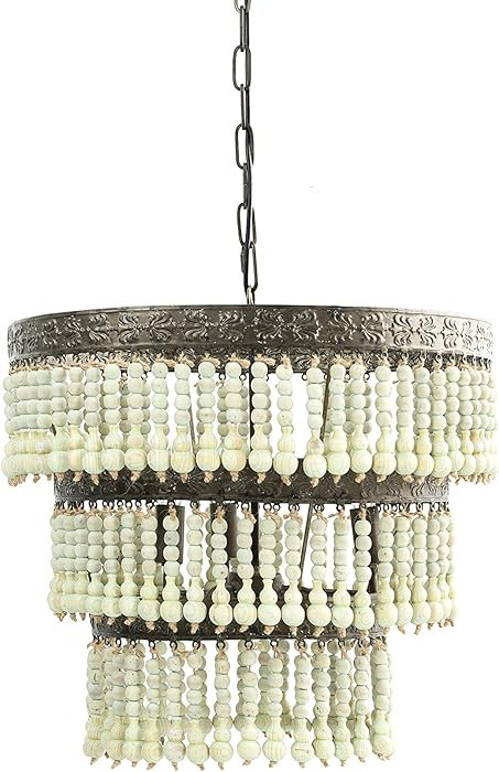 Creative Co-Op 3-Tier Metal and Draped Wood Bead Chandelier, Light Green | Amazon (US)