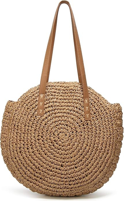 Womens Large Straw Beach Tote Bag Hobo Summer Handwoven Bags Purse wth Pom Poms | Amazon (US)