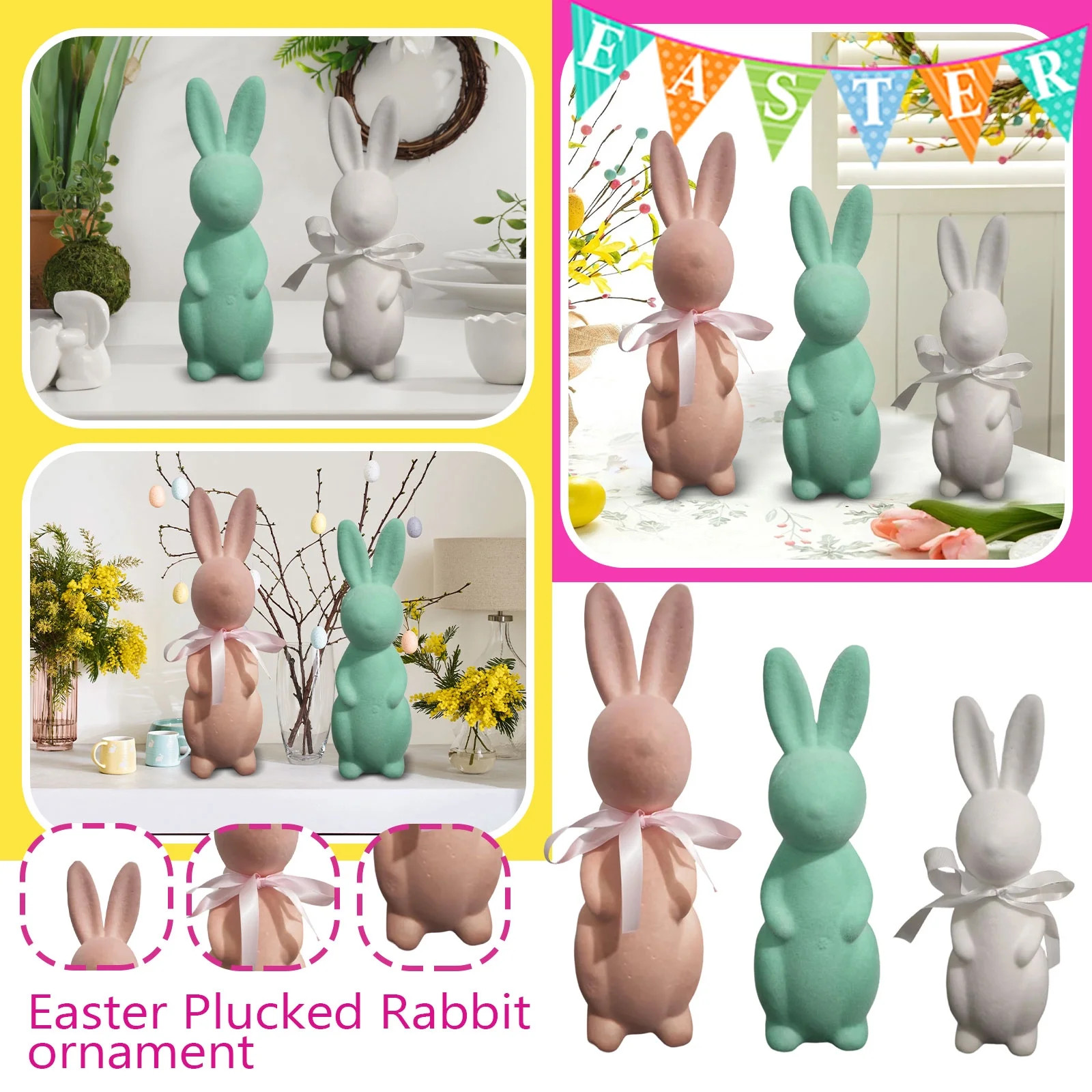 3PCS Flocked Easter Bunny Decor, Velvet Standing Rabbits 10 12 and 15 Inch for Spring Home Scene ... | Walmart (US)