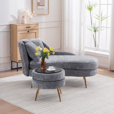 GDFStudio Bellrose Modern Chenille Upholstered Chaise Lounge Chair with Ottoman, Grey | Target
