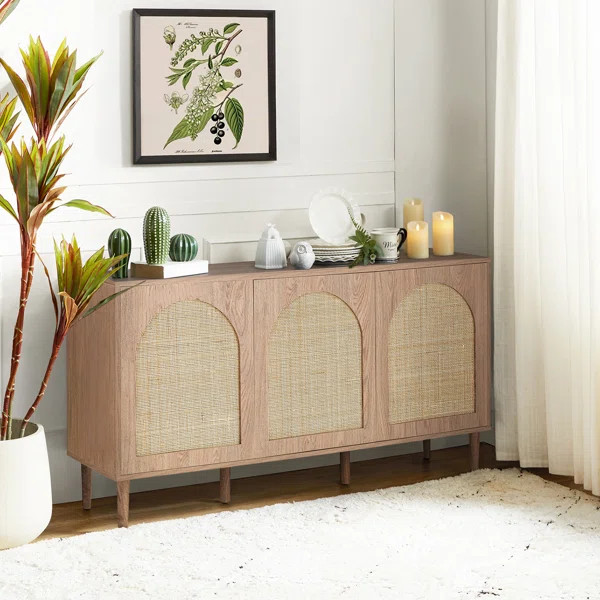 Castyn 56" Wide Rattan Door Sideboard with Adjustable Shelves | Wayfair North America