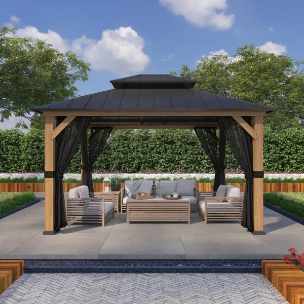 Permanent Wood Gazebo 11 Ft. W x 13 Ft. D Solid Wood Patio Gazebo | Wayfair North America