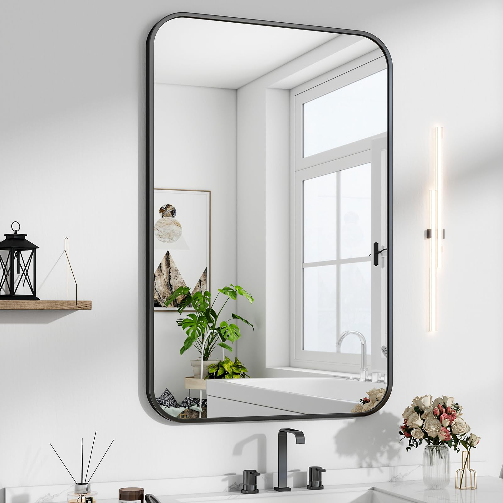 HARRITPURE Rectangular Bathroom Mirror 38''x26'' Black Bathroom Wall Mirror Aluminum Frame Wall-M... | Amazon (US)