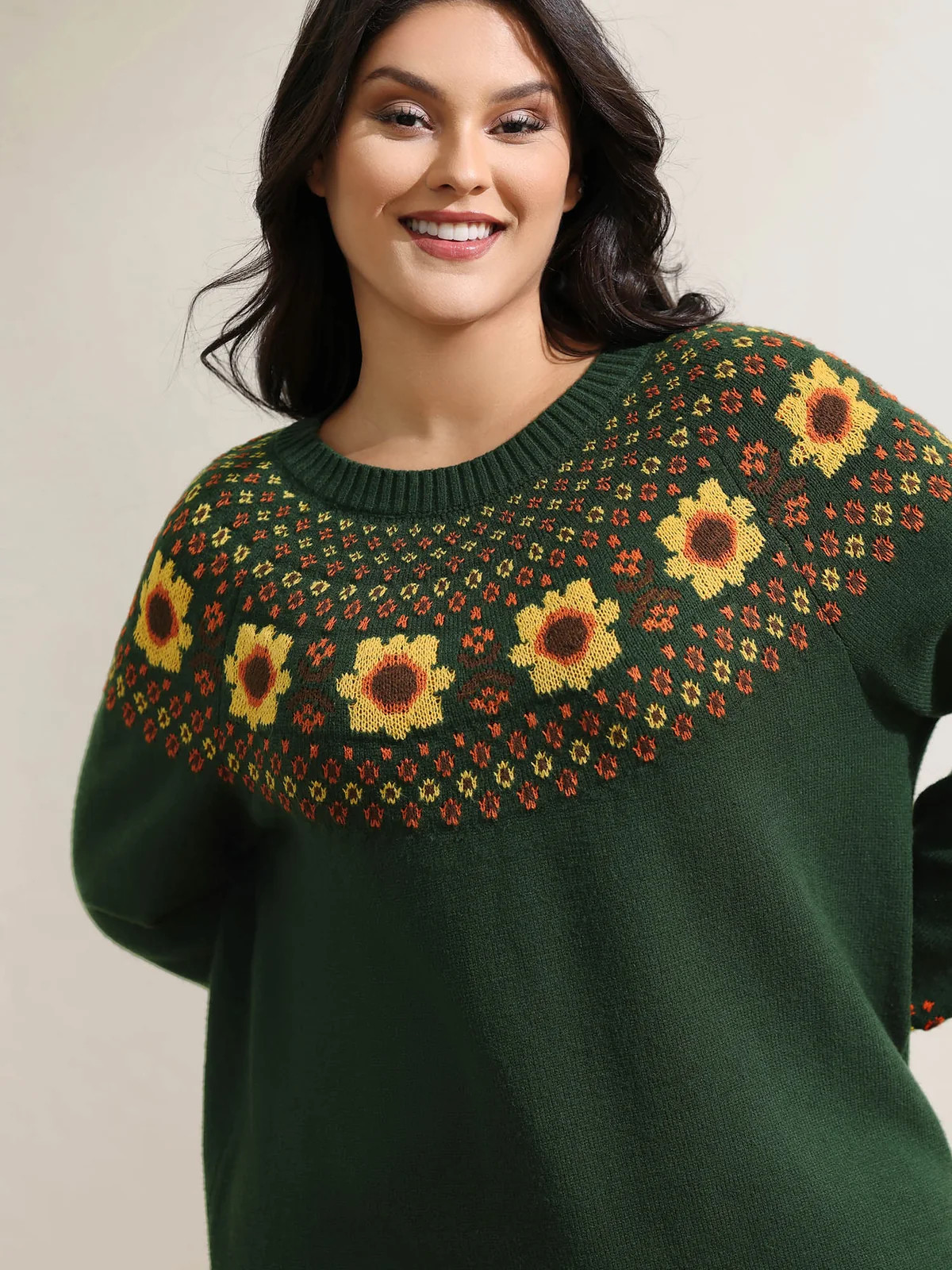 Fair Isle Floral Pattern Ribbed Hem Pullover | Bloomchic