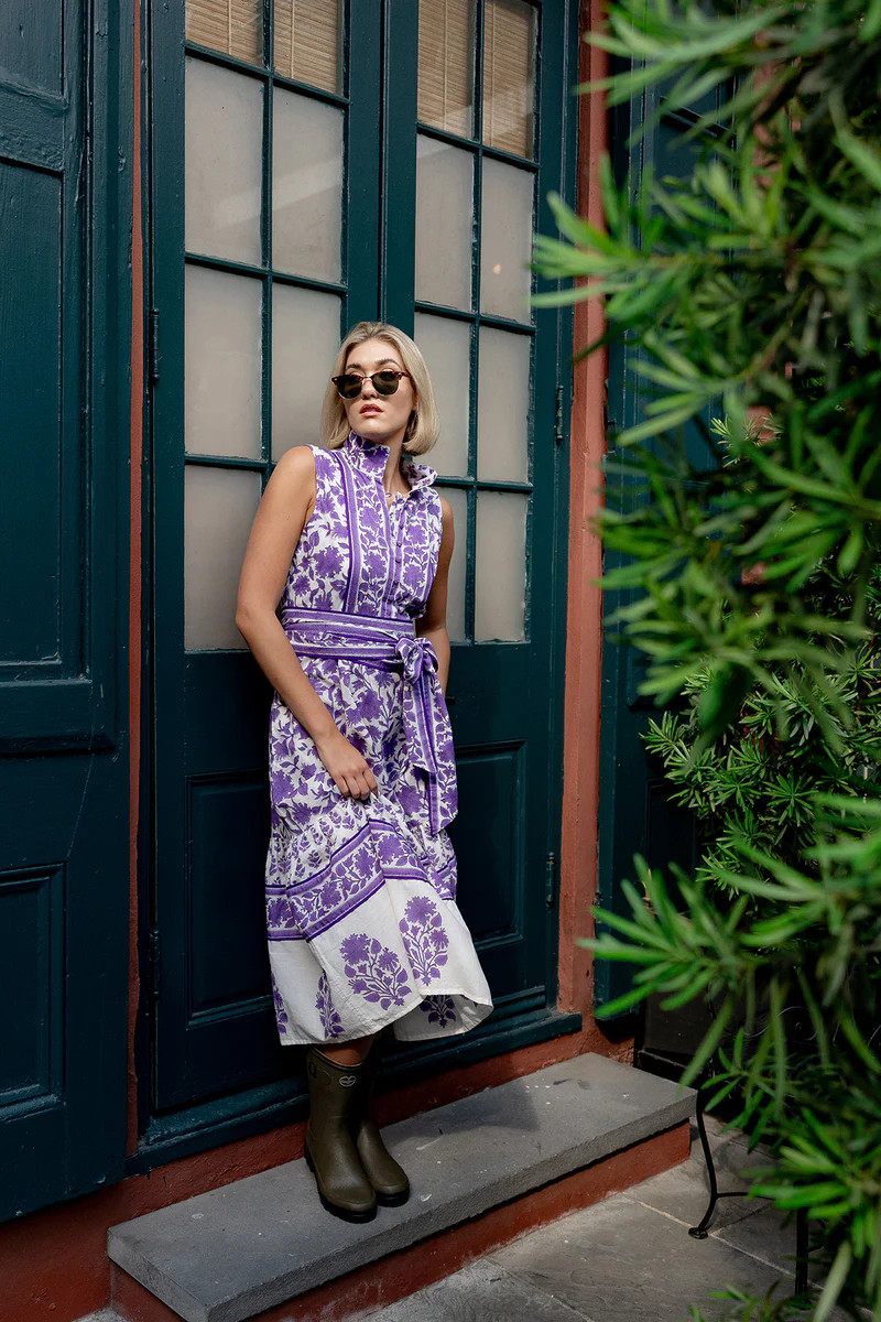 Sleeveless SUE SARTOR Flounce | Purple Vintage Lily | SUE SARTOR