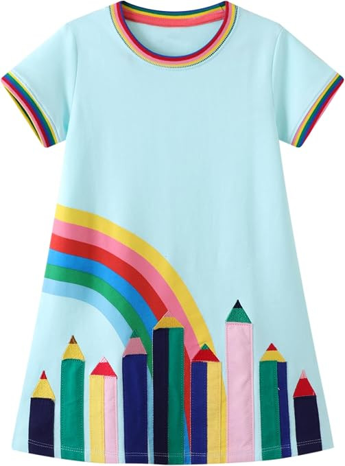 Hongshilian Little Girls Casual Cotton Dress Cartoon Print Short Sleeve Summer T-Shirt Skirt Dres... | Amazon (US)