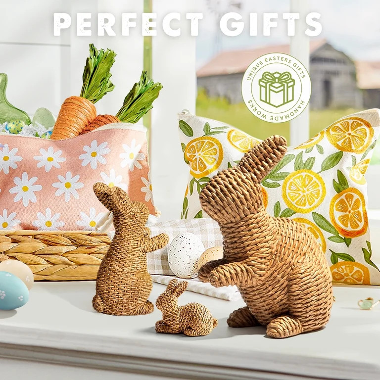 Ayieyill 3 Pcs Easter Rabbit Decor, Easter Rattan Bunny Resin Ornaments for Home Courtyard Tablet... | Walmart (US)