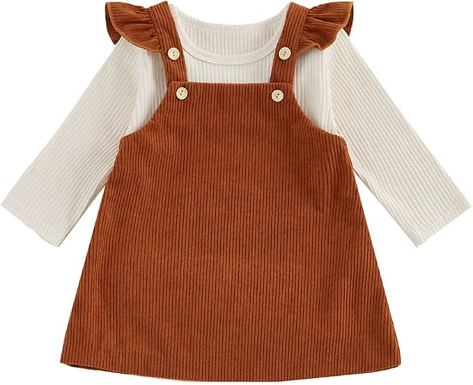 fhutpw Baby Girl 2 Piece Outfits Corduroy Skirt + Ribbed Knit Long Sleeves Top 3 6 12 18 Months C... | Amazon (US)