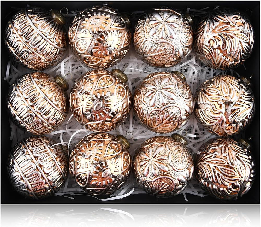 Vintage Christmas Ornaments for Tree Decorations - Rustic Copper Christmas Ball Ornaments Bronze ... | Amazon (US)