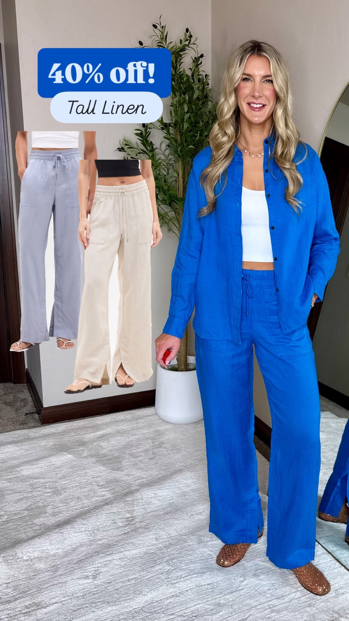 Wearing my true medium tall in pants but can size down if between sizes 

Tall linen matching set 

#LTKSwim #LTKSaleAlert #LTKTall