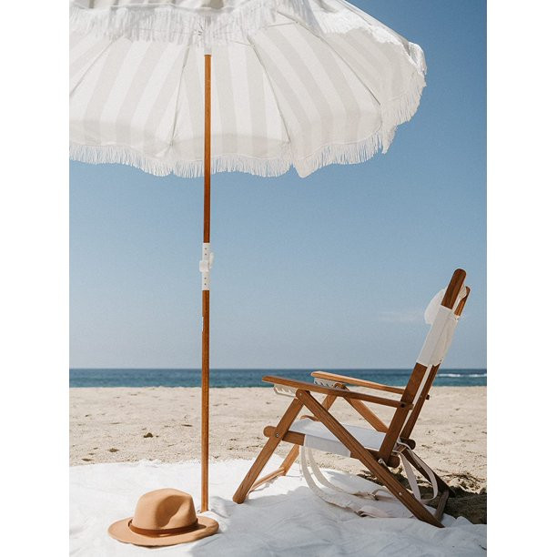 Terrace Business & Pleasure Co. Holiday Umbrella - White Boho Beach Umbrella with Fringe - UPF 50... | Walmart (US)