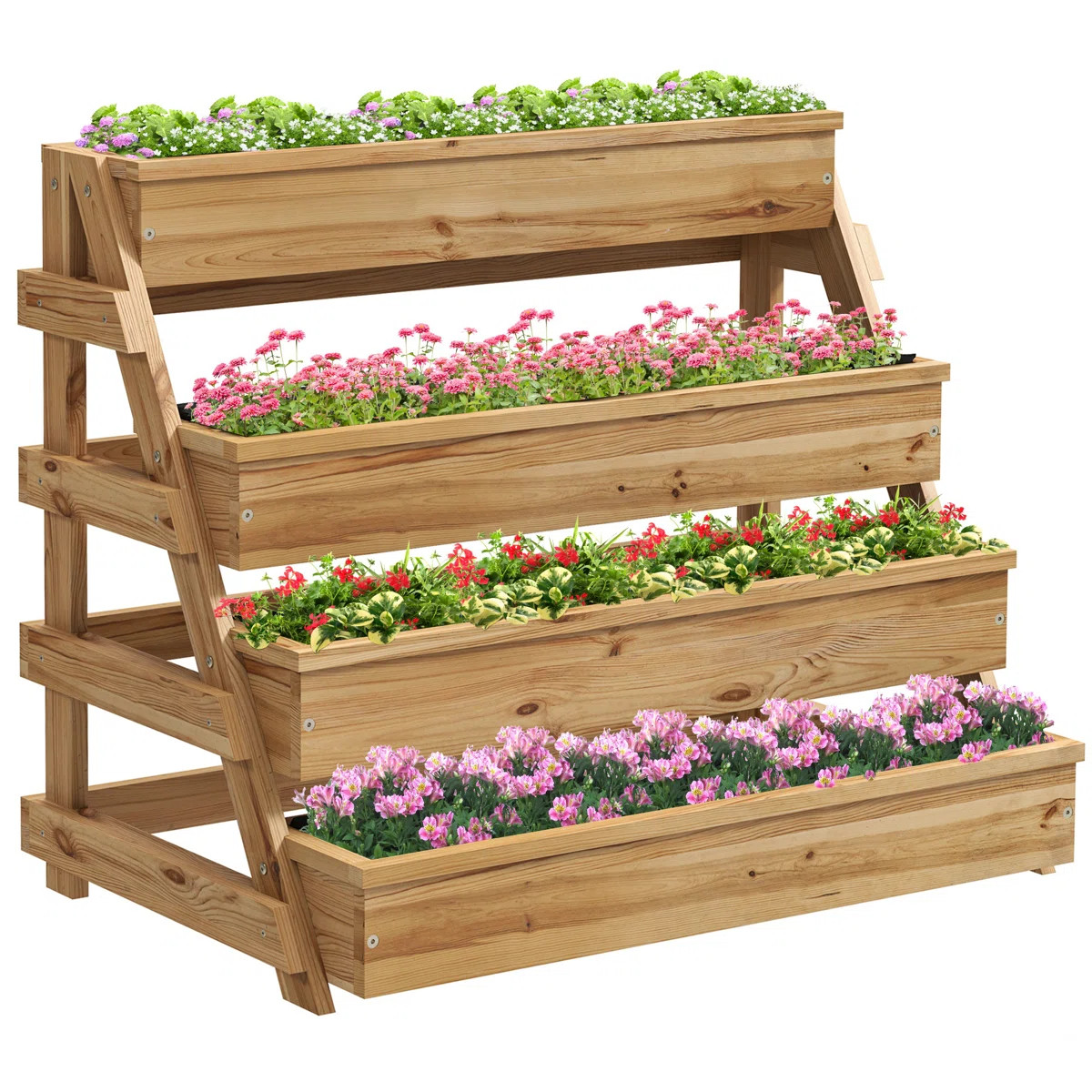 4 Tier Wood Raised Garden Bed with Drainage Holes, Vertical Garden Planter Freestanding Garden Be... | Wayfair North America