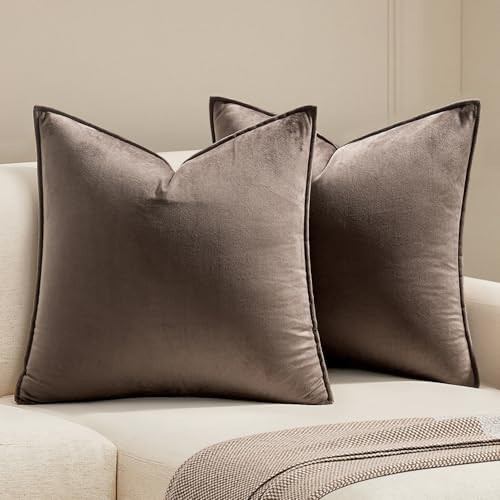 MIULEE Pack of 2 Decorative Velvet Throw Pillow Cover Soft Pillowcase Solid Square Eruo Sham Cushion Case for Sofa Bedroom Car 24x24 Inch 60x60 Cm Dark Coffee | Amazon (US)