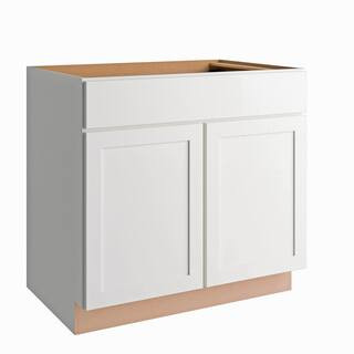 Courtland Shaker 36 in. W x 24 in. D x 34.50 in. H Assembled Sink Base Kitchen Cabinet in Polar W... | The Home Depot