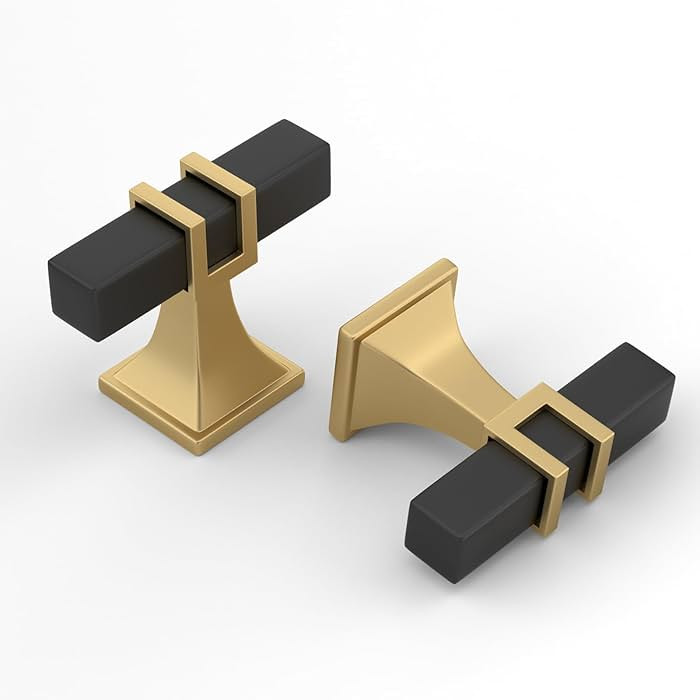 Haliwu 6 Pack 2 Inch Black and Gold Cabinet Knobs Matte Black T-bar Knobs Single Hole Hardware fo... | Amazon (US)