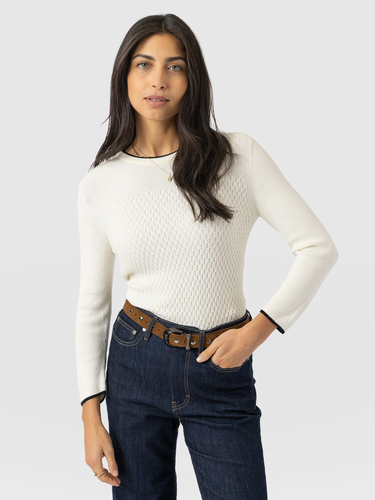 Honeycomb Rib Jumper - Cream | Saint + Sofia