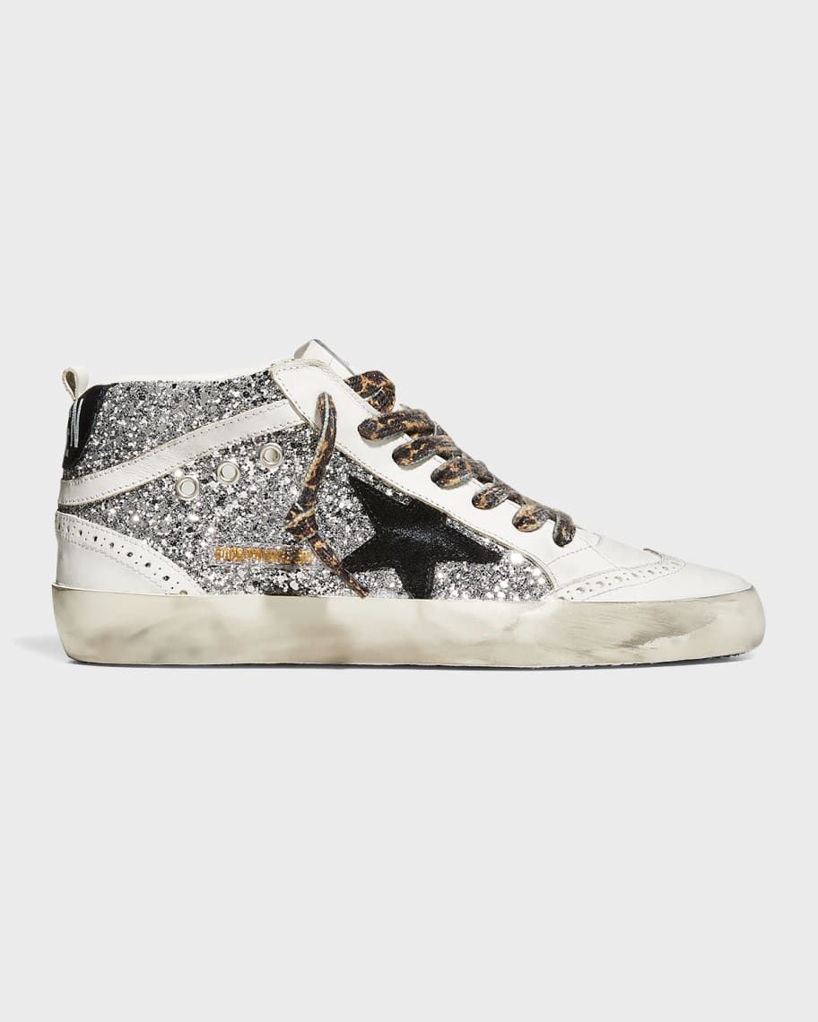 Golden Goose Mid Star Glitter Wing-Tip Sneakers | Neiman Marcus