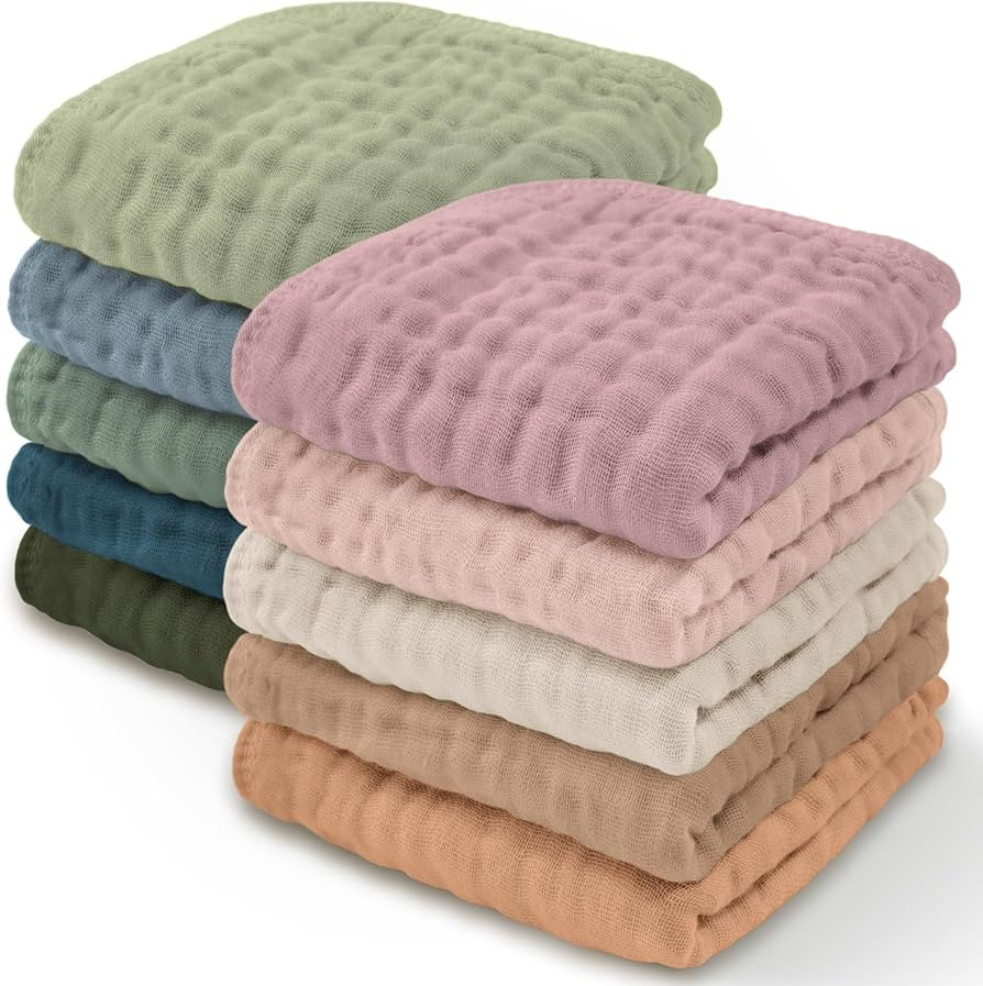 Comfy Cubs Muslin Baby Washcloths 10 Pack - Soft 6-Layer Cotton Wash Cloths for Sensitive Skin - ... | Amazon (US)