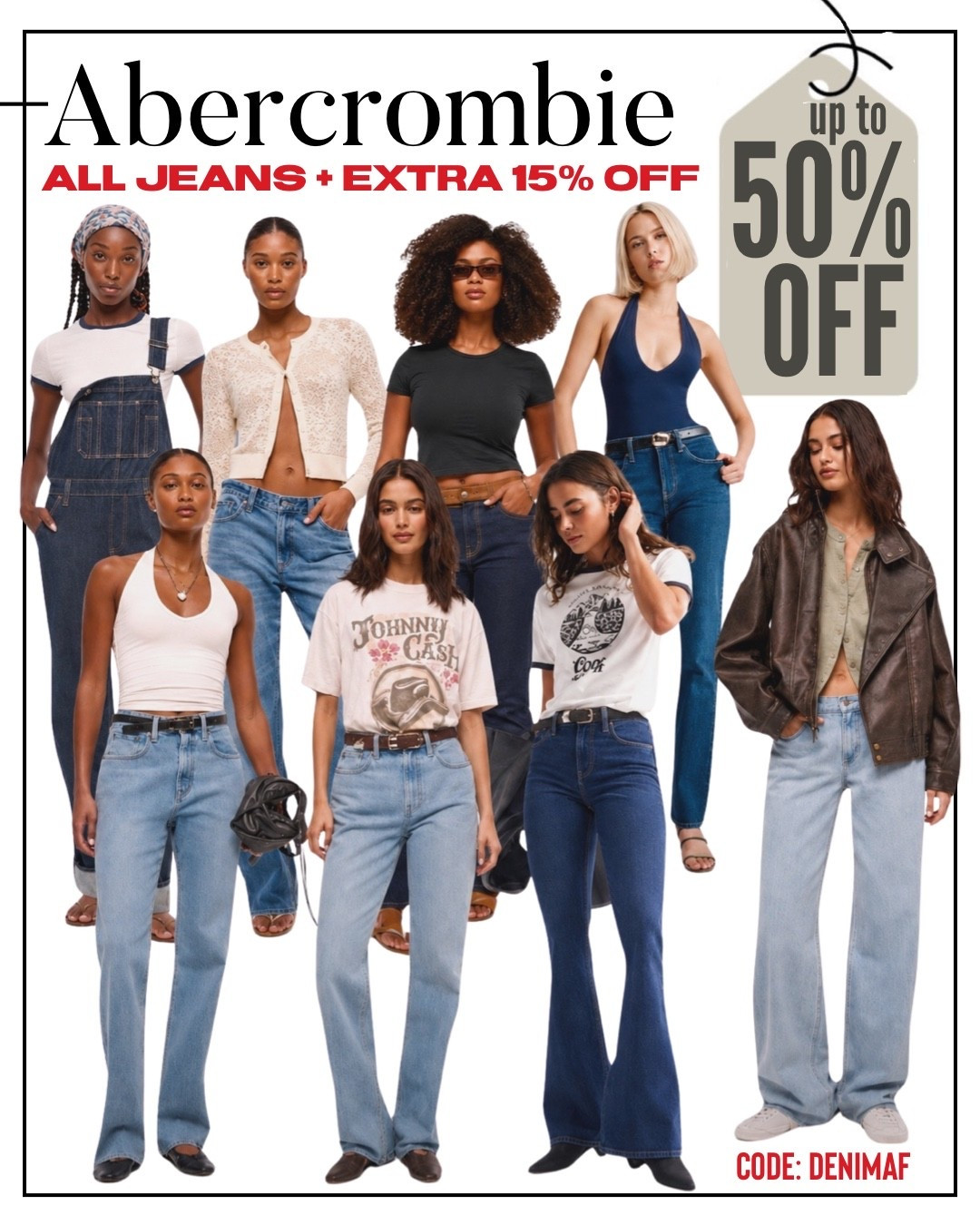 Shop the Abercrombie Denim Event! Jeans UP TO 50% OFF + EXTRA 15% OFF with code DENIMAF and 20% OFF everything else!