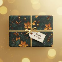 Winter Poinsettia Berry Christmas Wrapping Paper Gold Green Holiday Gift Wrap | Etsy (US)