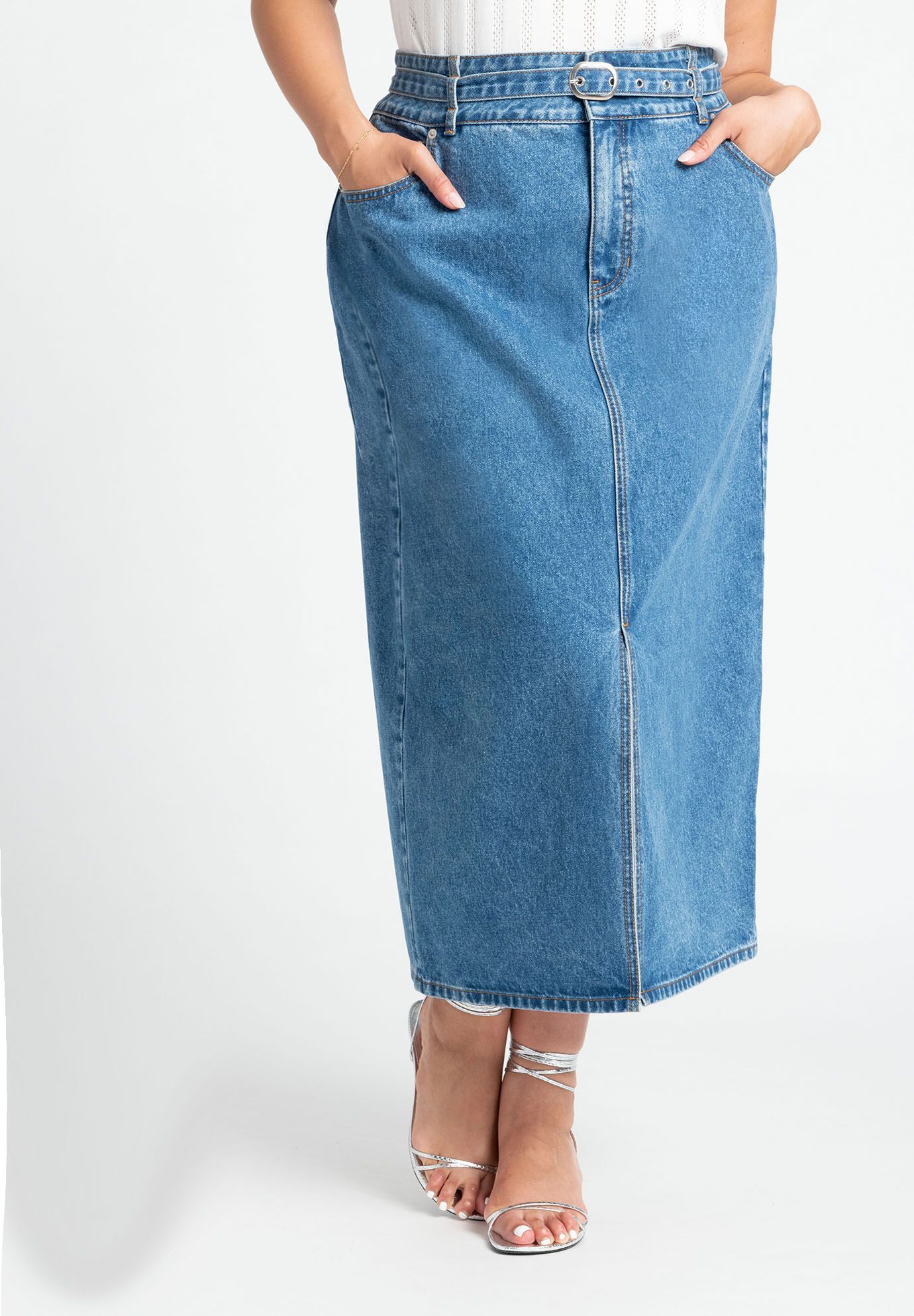 Denim Midi Skirt | Eloquii