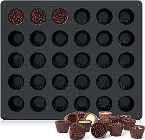 Bite Size Peanut Butter Cup Molds 30 Cups Silicone Chocolate Candy Mold Mini Tart Pan for Keto Fa... | Amazon (US)