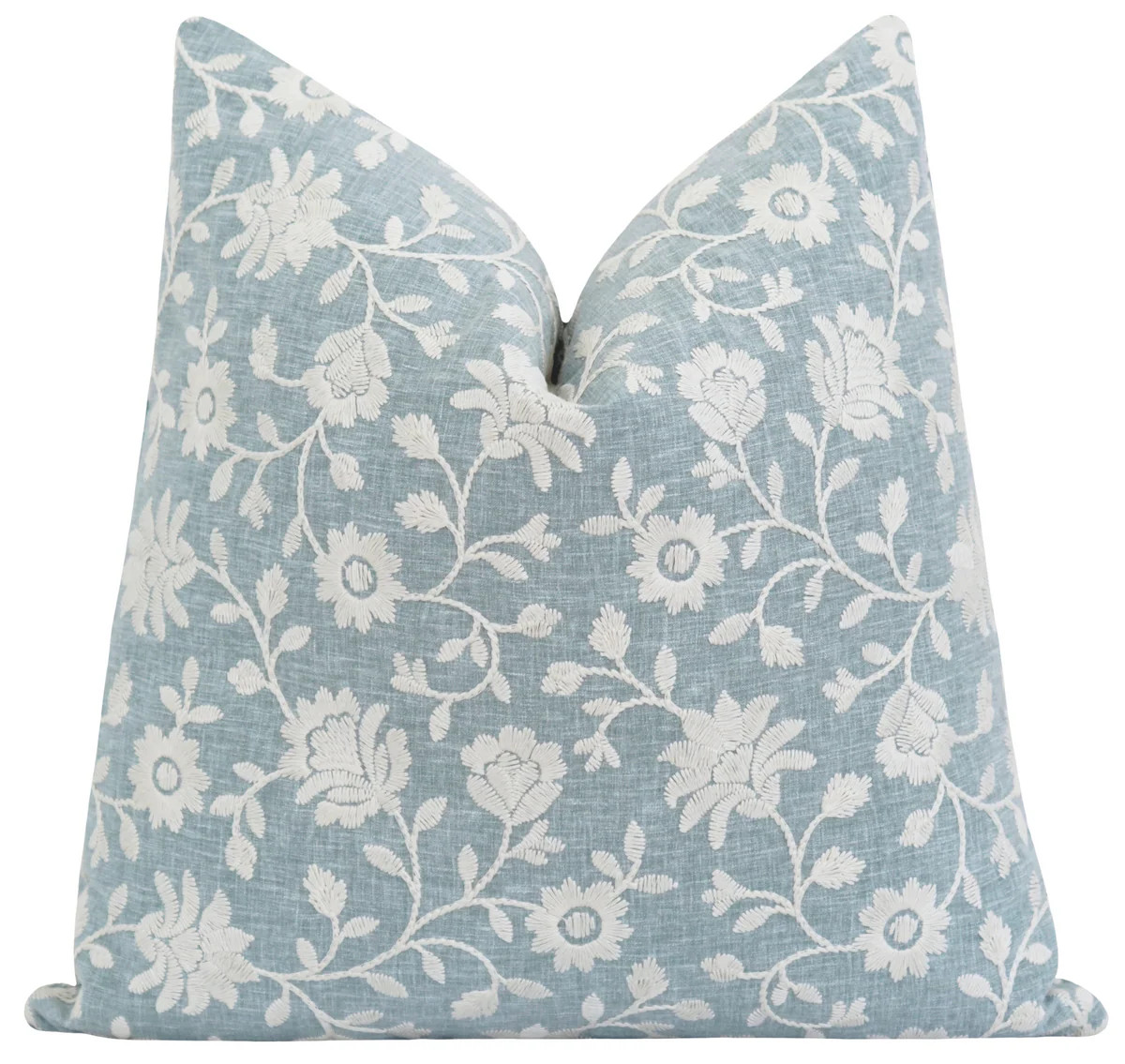 Dusty Blue Embroidered Floral Pillow Ivory Botanical Decor Pillow | Land of Pillows