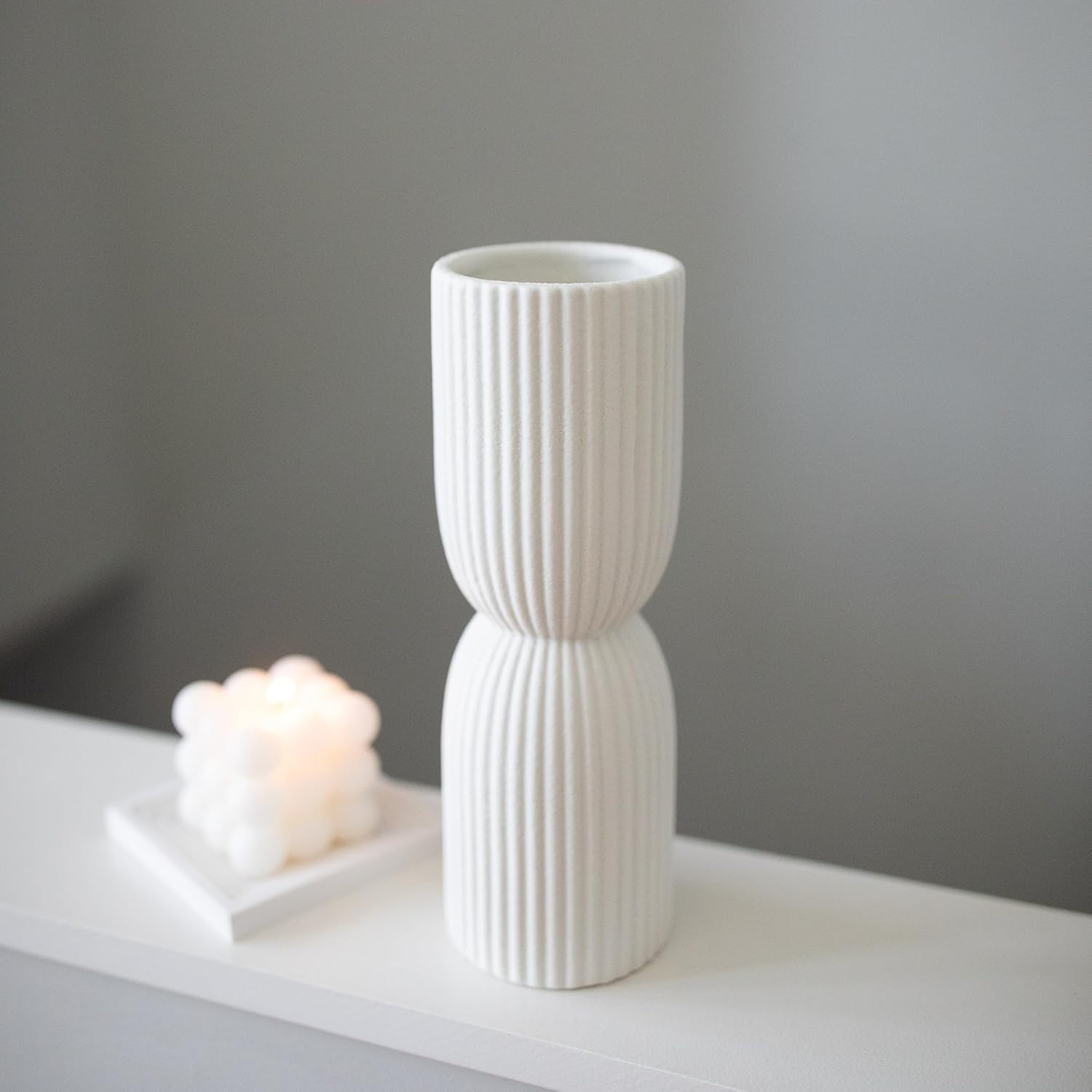 Clay Brick Ribbed Ceramic Stacked Vase for Rustic Home Decor, Decorative Vases for Flowers for Mo... | Amazon (US)