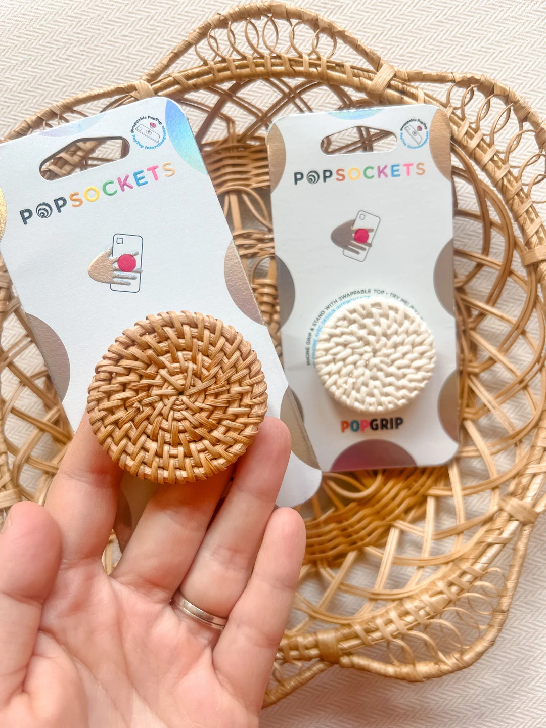 Rattan Phone Grip, Boho Rattan Stand, Rattan Phone Charm, Wicker Phone Grip, Boho Phone Accessori... | Etsy (US)