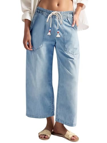 Cicy Bell Women's Wide Leg Jeans Casual Drawstring High Wasit Boyfriend Loose Baggy Capri Denim P... | Amazon (US)