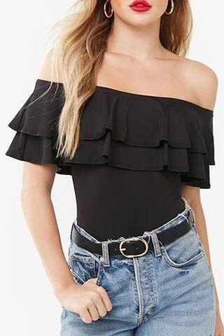 Forever 21 Flounce Off-the-Shoulder Bodysuit , Black | Forever 21 (US)