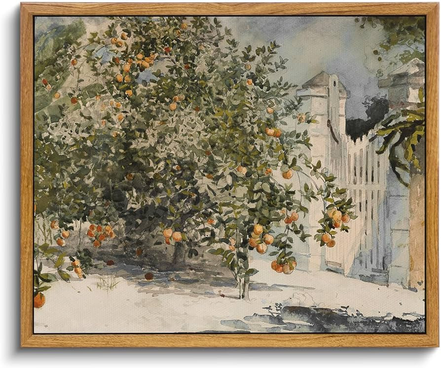 VIYYIEA Framed Canvas Wall Art Vintage Decor, Country Orange Trees Earthy Room Decor Aesthetic, K... | Amazon (US)