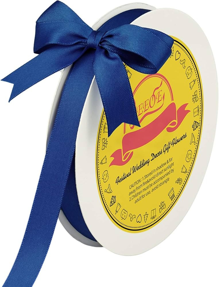 LEEQE Double Face Royal Blue Satin Ribbon 5/8 inch X 50 Yards Polyester Royal Blue Ribbon for Gif... | Amazon (US)