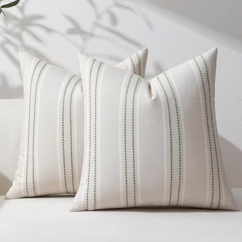Hckot Spring Decorative Pillow Covers 18x18 Striped Throw Pillows Textured Linen Green Pillow Cov... | Amazon (US)