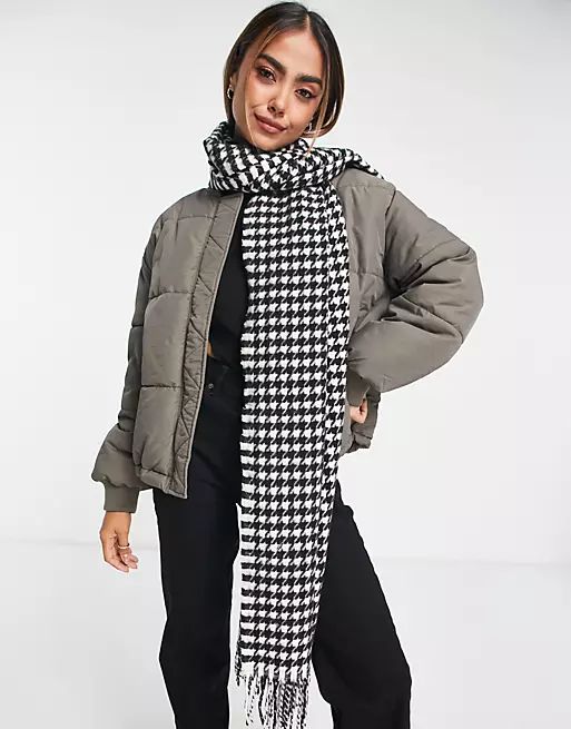 Pieces tassel detail scarf in black and white houndstooth | ASOS (Global)