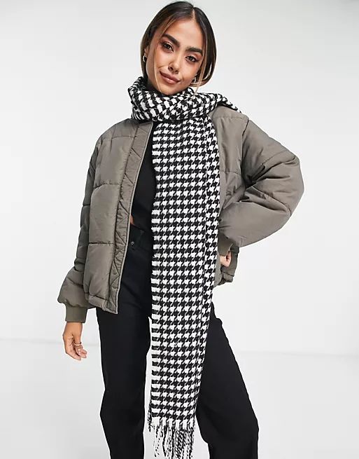 Pieces tassel detail scarf in black and white houndstooth | ASOS (Global)