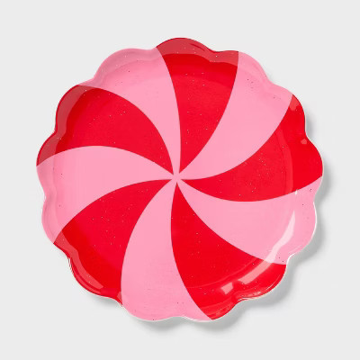 Kids' 10" Peppermint Swirl Scallop Dinner Plate Pink/Red - Pillowfort™ | Target
