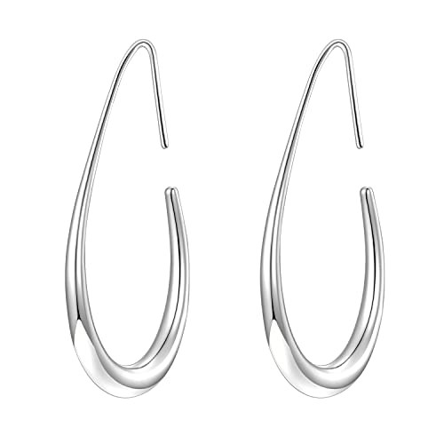Amazon.com: Lightweight Teardrop Hoop Earrings for Women - 14k Gold/White Gold Plated Large Oval ... | Amazon (US)
