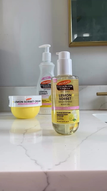 Just found our signature scent for summer and I am NOT taking questions 🍋✨

@palmers Lemon Sorbet isn’t even on shelves yet and I already know, it’s a summer staple. ☀️ Daily body lotion, whipped body cream, body oil... all smelling like the most unreal sugared lemon dessert you can imagine. 

Drop a 🍋 below and I’ll keep you posted the SECOND it’s available!!

#PalmersSkincare #LemonSorbet #PalmersPartner #ad #SummerSkincare SummerGlow