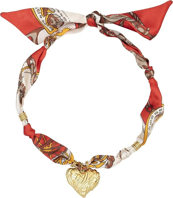 Scarf Necklaces Gold Heart Charms Non-Tarnish Necklaces, Fabric Necklace Handmade, Boho Bandana N... | Amazon (US)