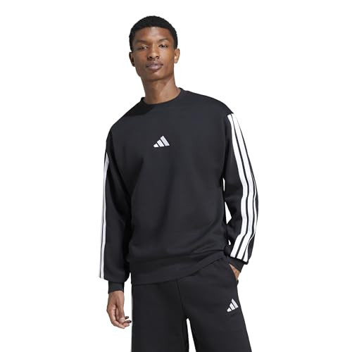 adidas Men's Essentials 3-Stripes Fleece Sportswear Sweatshirt, Black/White, X-Large | Amazon (US)