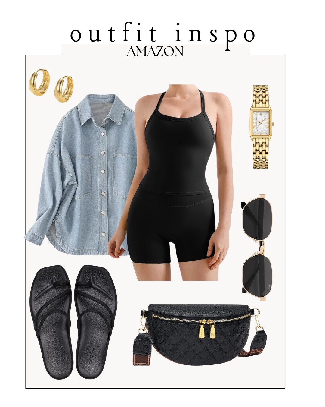 Casual outfit from amazon — 2 piece workout set, chambray button down shirt, black sandals, crossbody bag, and gold jewelry 







Amazon outfits every outfit inspo, outfit ideas, casual outfits amazon, amazon outfits every day, spring outfits 2026, summer outfits

#LTKSaleAlert #LTKPetite #LTKootd