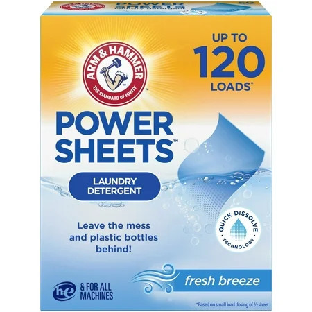 ARM & HAMMER Power Sheets Laundry Detergent, Fresh Breeze, 60 Count, Up to 120 Small Loads | Walmart (US)