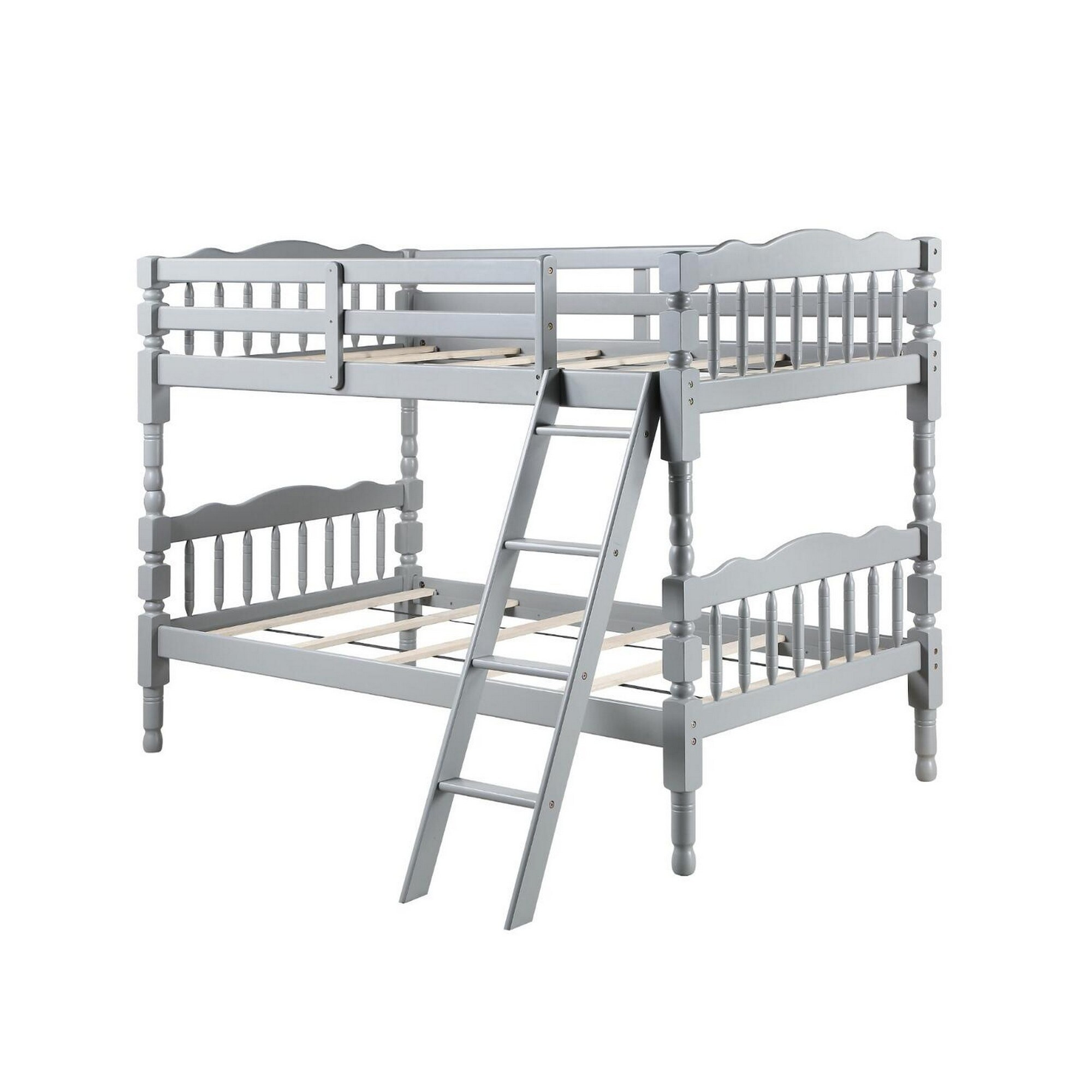 Alice Classic Twin Bunk Bed with Ladder, Guard Rail, Carved Legs, Gray | Bed Bath & Beyond