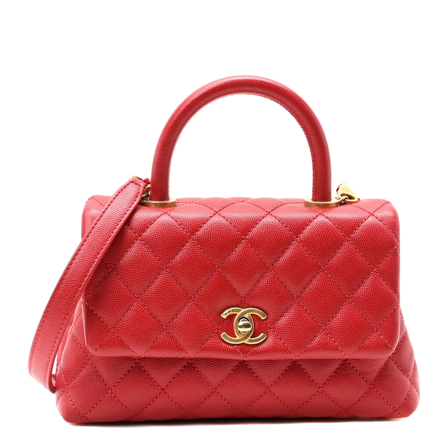 Chanel Caviar Quilted Mini Coco Handle Flap Red 1630919 | FASHIONPHILE (US)