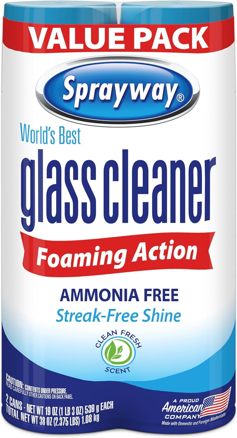 Sprayway Glass Cleaner Foaming Aerosol Spray, 19oz, Pack of 2 | Ammonia-Free, Streakless, Fast-Acting | Cleans & Polishes Glass Surfaces | Fresh Scent, Removes Fingerprints, Dust, Dirt, Smoke Film | Amazon (US)