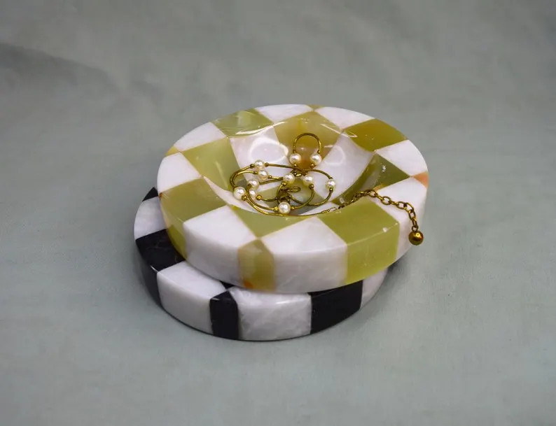 Checkered Onyx Catchall - Jewelry Dish Stone Soap Dish, Halloween Decoration, Hand-carved Stone B... | Etsy (US)