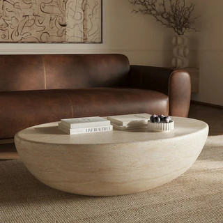 Poly & Bark Trevi Concrete Oval Coffee Table with Marble Finish - Bed Bath & Beyond - 39905189 | Bed Bath & Beyond