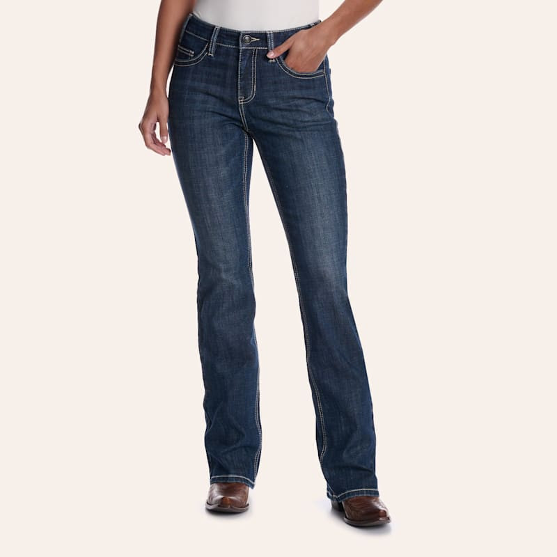 Rock & Roll Cowgirl Women’s Medium Wash Steer Head Embroidered Bootcut Jeans | Cavender's